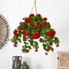 image:imageNearly Natural 24 in Artificial Geranium Red Floral Hanging Basket PlantRed