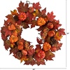 image:imageNearly Natural 24in Autumn Maple Leaves Pumpkin Pinecone and Berries Artificial Fall Wreath