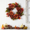 image:imageNearly Natural 24in Autumn Sunflower Pumpkin Pinecone and Berries Fall Artificial Wreath