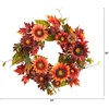 image:imageNearly Natural 24in Autumn Sunflower Pumpkin Pinecone and Berries Fall Artificial Wreath
