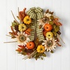 image:imageNearly Natural 24in Fall Pumpkin Sunflower Artificial Autumn Wreath with Decorative Ribbon