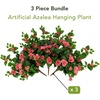 image:imageNearly Natural 24in UV Resistant Artificial Azalea Hanging Plant IndoorOutdoor  Set of 3Pink