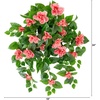 image:imageNearly Natural 24in UV Resistant Artificial Azalea Hanging Plant IndoorOutdoor  Set of 3Pink
