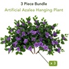 image:imageNearly Natural 24in UV Resistant Artificial Azalea Hanging Plant IndoorOutdoor  Set of 3Purple