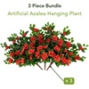 image:imageNearly Natural 24in UV Resistant Artificial Azalea Hanging Plant IndoorOutdoor  Set of 3Red