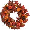 image:imageNearly Natural 24in Autumn Maple Leaves Pumpkin Pinecone and Berries Artificial Fall Wreath