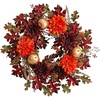 image:imageNearly Natural 24in Fall Dahlia Golden Apple Oak Leaf and Berries Autumn Artificial Wreath