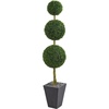 image:imageNearly Natural 6ft Boxwood Triple Ball Topiary Artificial Tree in Slate Planter UV Resistant IndoorOutdoor