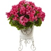 image:imageNearly Natural Geranium with Metal Planter UV Resistant IndoorOutdoorBeauty