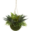 image:imageNearly Natural UV Resistant Artificial Agave and Maiden Hair in Hanging Basket Outdoor Faux Plant For Patio Deck Balcony Indoor Front Porch Decor