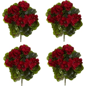 image:imageNearly Natural 13 in Artificial Geranium Bush Set UVResistant Porch DecorRed