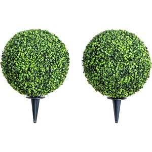 image:imageNearly Natural 14in Artificial Boxwood Topiary Ball for Outdoor Use with Integrated Ground Stake Set of 2 Faux Boxwood Plants for Lawn amp Garden Backyard Home Dcor UV Resistant