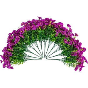 image:imageNearly Natural 14in UV Resistant Artificial Morning Glory Bush IndoorOutdoor  Set of 12Purple