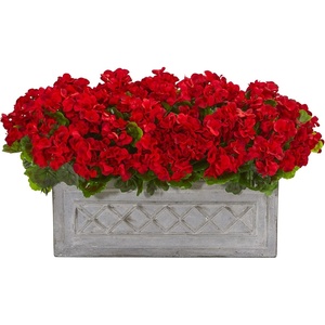 image:imageNearly Natural 18 in Artificial Geranium Plant in Stone Planter Porch DecorRed