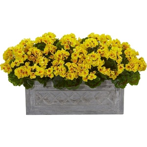 image:imageNearly Natural 18 in Artificial Geranium Plant in Stone Planter Porch DecorYellow