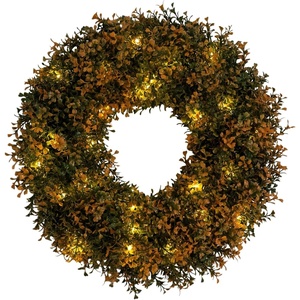 image:imageNearly Natural 18in PreLit Autumn Boxwood Artificial Fall Wreath with 25 Warm White LED Lights