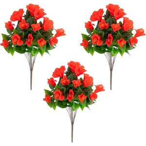image:imageNearly Natural 19in UV Resistant Artificial Hibiscus Bush IndoorOutdoor  Set of 3Red