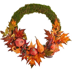 image:imageNearly Natural 20in Autumn Pumpkin Gourd and Fall Maple Leaf Artificial Wreath