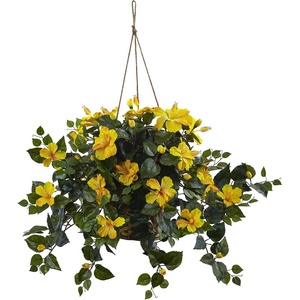 image:imageNearly Natural 22 in Artificial Hibiscus Hanging Basket Home Office DecorYellow
