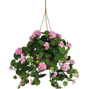 image:imageNearly Natural 24 in Artificial Geranium Red Floral Hanging Basket PlantPink