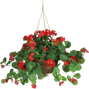 image:imageNearly Natural 24 in Artificial Geranium Red Floral Hanging Basket PlantRed