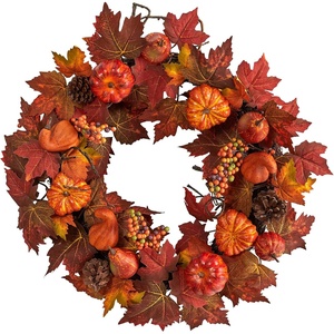 image:imageNearly Natural 24in Autumn Maple Leaves Pumpkin Pinecone and Berries Artificial Fall Wreath