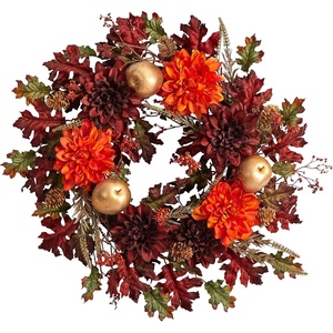 image:imageNearly Natural 24in Fall Dahlia Golden Apple Oak Leaf and Berries Autumn Artificial Wreath