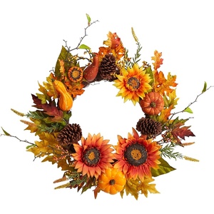image:imageNearly Natural 24in Fall Sunflower Pumpkin Gourds Pinecone and Berries Autumn Artificial Wreath