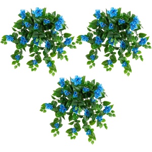 image:imageNearly Natural 24in UV Resistant Artificial Azalea Hanging Plant IndoorOutdoor  Set of 3Blue