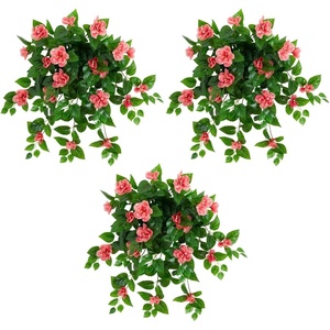 image:imageNearly Natural 24in UV Resistant Artificial Azalea Hanging Plant IndoorOutdoor  Set of 3Pink