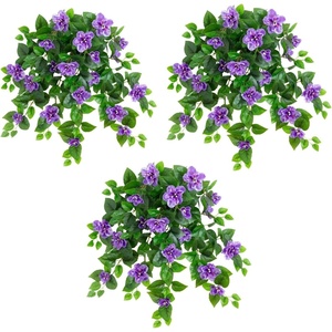 image:imageNearly Natural 24in UV Resistant Artificial Azalea Hanging Plant IndoorOutdoor  Set of 3Purple