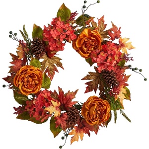 image:imageNearly Natural 25in Fall Ranunculus Hydrangea and Berries Autumn Artificial Wreath