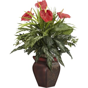 image:imageNearly Natural 26 in Artificial Mixed Greens and Anthurium with Vase