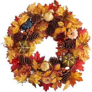 image:imageNearly Natural 26in Fall Pumpkin Gourd Pinecone and Maple Leaf Artificial Autumn Wreath