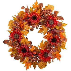image:imageNearly Natural 30 in Artificial Fall Sunflower Wreath for Front Door DecorOrange