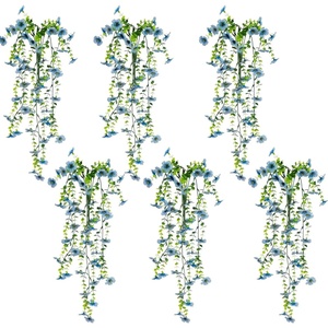 image:imageNearly Natural 30in UV Resistant Artificial Daisy Hanging Plant IndoorOutdoor  Set of 6Blue