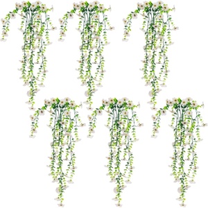 image:imageNearly Natural 30in UV Resistant Artificial Daisy Hanging Plant IndoorOutdoor  Set of 6White