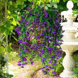 image:imageNearly Natural 30in UV Resistant Artificial Morning Glory Hanging Plant IndoorOutdoor  Set of 6Purple