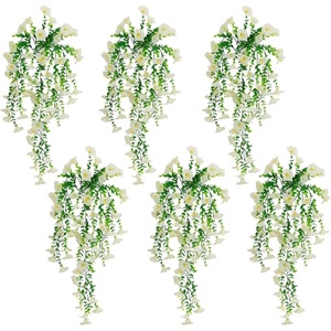 image:imageNearly Natural 30in UV Resistant Artificial Morning Glory Hanging Plant IndoorOutdoor  Set of 6White