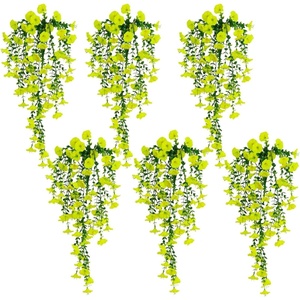 image:imageNearly Natural 30in UV Resistant Artificial Morning Glory Hanging Plant IndoorOutdoor  Set of 6Yellow
