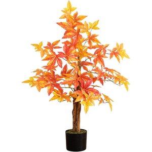 image:imageNearly Natural 3FT Deluxe Autumn Artificial Maple Tree Faux Fall Dcor for Home Decorations for Fall Autumn Thanksgiving and Halloween with Black Nursery Pot