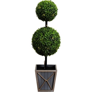 image:imageNearly Natural 3ft UV Resistant Artificial Double Ball Boxwood Topiary with LED Lights in Decorative Planter IndoorOutdoor