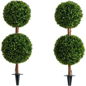 image:imageNearly Natural 3ft UVResistant Artificial Double Ball Boxwood Topiary Set of 2 with Integrated Ground Stake Premium FadeProof Faux Greenery Ideal for Indoor and Outdoor Decor Easy Installation
