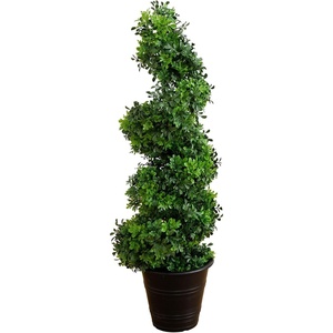 image:imageNearly Natural 3ft UVResistant Boxwood Spiral Topiary Artificial Tree  IndoorOutdoor Faux Greenery in Black Decorative Planter Lifelike Synthetic Bush for Home or Garden Decor