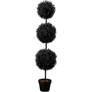 image:imageNearly Natural 4ft UV Resistant Artificial Halloween Black Triple Ball Boxwood Topiary  IndoorOutdoor