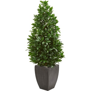 image:imageNearly Natural 56in Bay Leaf Cone Topiary Artificial Tree UV Resistant in Black Planter IndoorOutdoor