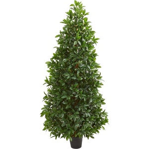 image:imageNearly Natural 5Ft Bay Leaf Cone Topiary Artificial UV Resistant IndoorOutdoor Silk Trees Green