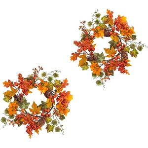 image:imageNearly Natural 65in Autumn Hydrangea and Pinecones Artificial Wreath Set of 2