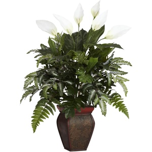 image:imageNearly Natural 6677 Mixed Greens with Spathiphyllum and Vase Decorative Silk Plant Green75 x 9 x 30Green
