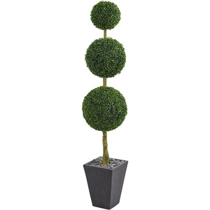 image:imageNearly Natural 6ft Boxwood Triple Ball Topiary Artificial Tree in Slate Planter UV Resistant IndoorOutdoor